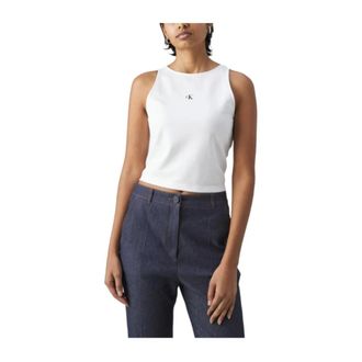 Calvin Klein Sleeveless Tops, female, White, L, Retro Modern Sleeveless Shirt
