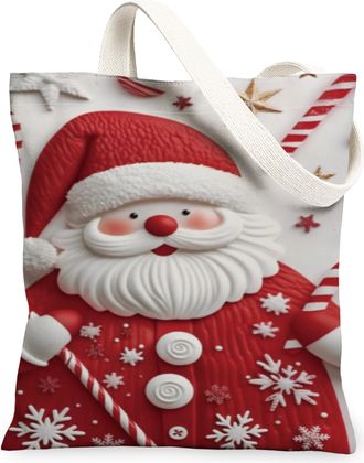 Generic Christmas Santa Canvas Tote Bags, Holiday Snowflakes Design Reusable Grocery Bags, Winter Fun Retro Lightweight Washable Shoulder Strap Canvas 13x15 I