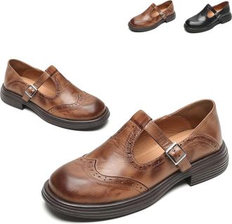 Generic Womens T-Strap Platform Mary Jane Shoes Non-Slip Oxfords Wingtip Oxford Round Toe Flats Casual Vintage Dressy with Buckle (Brown,7.5)