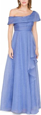 JS Collections Evangeline One-Shoulder Organza Gown in Azure Blue at Nordstrom, Size 14