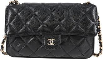 Chanel Single Flap Black Leather Shoulder Bag (Pre-Owned)