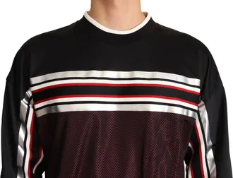 Dolce & Gabbana Mens Black Red Mesh Sport Pullover Crewneck Sweater Nylon Clothing