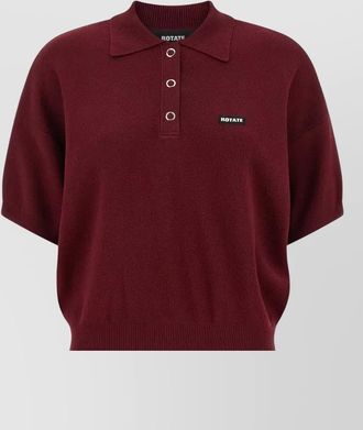 Rotate mohair wool ribbed short-sleeve polo shirt