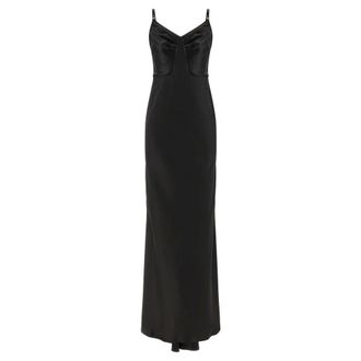Elisabetta Franchi Maxi Dresses, female, Black, Size: XL Red Carpet Long Satin Dress
