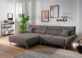 Inosign Ecksofa »Drago, elegant und zeitlos, komfortabel, Holzfuss, L-Form« frei im Raum stellbar, inkl. 2 Zierkissen