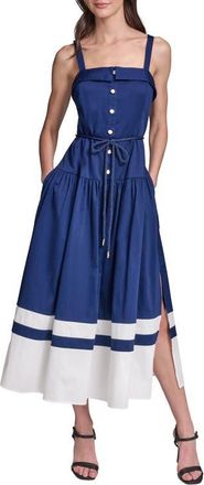 Karl Lagerfeld Contrast Border Midi Dress in Maritime/soft White at Nordstrom, Size 10