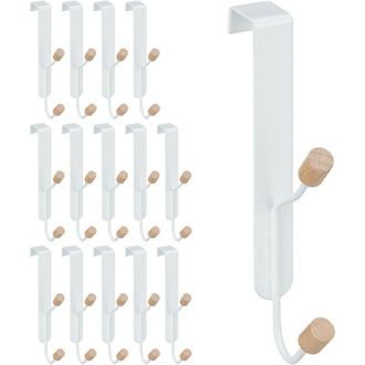 Relaxdays Relaxdays Set of 15 Door Double Hooks, Scandinavian, Iron & Wood, Hanging Coat Rack HxWxD: 16 x 2 x 7 cm, White/Natural