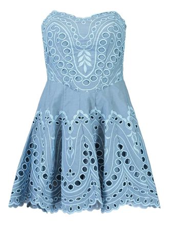 Charo Ruiz Ibiza Bali broderie smocked mini dress - women - Cotton/Polyester - S - Blue