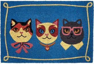 Beliani Felpudo De Fibra De Coco Antideslizante 60 X 90 Cm Con Dorso De Pvc Motivo De Gatos Multicolor Mojicat