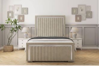 Sloomy Boston Chrome Plush Frame-Mattress - 50 Upholstered Headboard in Cream | Size: Small Double