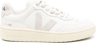 Veja White V-90 O. T. Perforated Leather Sneakers