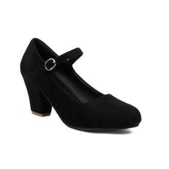 Generic Womens PU Leather Suede Mary Jane Pumps Adjustable Gold Buckle Ankle Strap Round Toe Chunky Block Heel Non Slip Durable Comfortable Fashion Daily Shoe