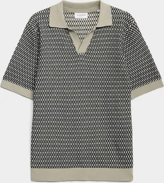 Lindbergh Mens Embossed retro Johnny-collar jacquard polo