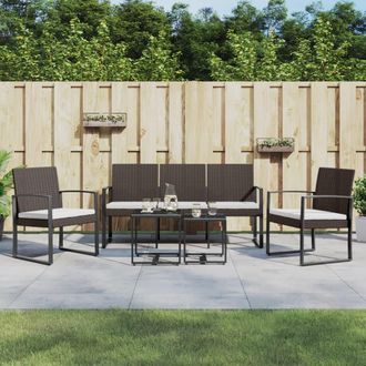 vidaXL Set Comedor De Jard&iacute;n 5 Pzas Y Cojines Pp Aspecto Rat&aacute;n Marr&oacute;n Vidaxl