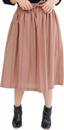 Mata Traders Mya Drawstring Midi Skirt In Cocoa Stripe