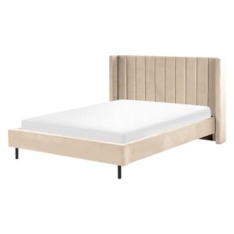 Beliani Beliani - Cama Con Somier De Terciopelo Beige 160 X 200 Cm Listones Moderno Villette