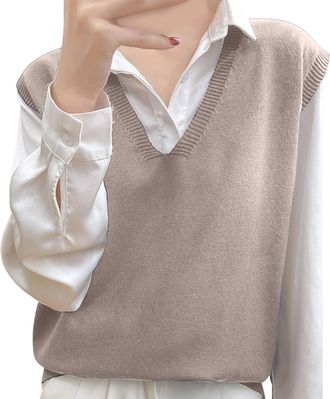 Generic Gilet For Women Uk Womens Gilets Vest | Chunky Oversized Knit Sweater Vest | Sleeveless Pullover Cardigan For Layering Over Shirts & Blouses