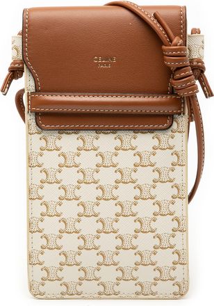 Celine Pre-owned Womens Triomphe Coated Canvas Phone Pouch Flap Crossbody - Ivory Textile - One Size