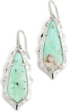 Kendra Scott Adriana Scallop Frame Drop Womens Earrings Earring Silver Sea Green Chrysocolla, Brass