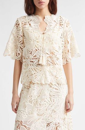 Ulla Johnson Dua Sheer Lace Top in Chalk at Nordstrom, Size 00