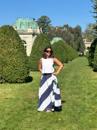La Plage Cabana Ruched Skirt In Navy/white