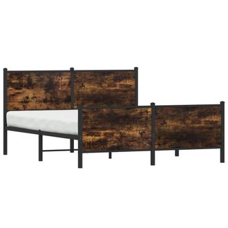 Berkfield Home Metal Bed Frame without Mattress Smoked Oak 140x190 cm in Brown