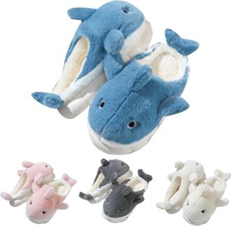Generic Whale Slippers for Women Men Funny Plush Winter Warm Fluffy Slippers Cartoon Cute and Cosy Soft Slippers Unisex Comfortable Non-Slip Cosy Slippers, pi