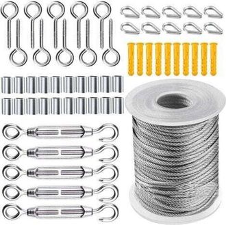 OEM Cable De Acero Inoxidable De 50 M - Recubrimiento De Nailon - 56 Piezas - Accesorios Para Colgar Y Decorar En Interiores Y Exteriores