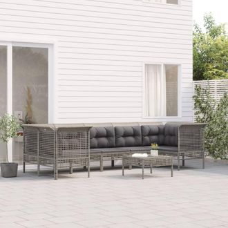 vidaXL Set De Muebles De Jard&iacute;n 8 Pzas Y Cojines Rat&aacute;n Sint&eacute;tico Gris Vidaxl