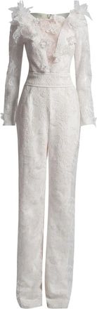 Tadashi Shoji floral-lace ruffle jumpsuit - White