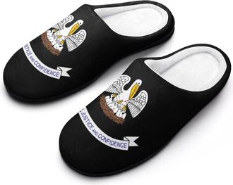 Generic Louisiana State Logo Mens Slippers Slip On Comfortable Fleece Cotton House Shoes Winter