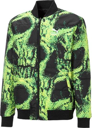 Puma x Santa Cruz Long Sleeve Zip Up Black/Green Mens Varsity Reversible Bomber Jacket 532239 01