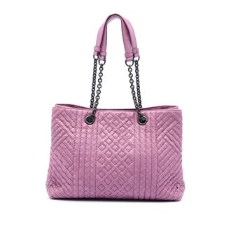 Bottega Veneta Pre-owned Womens Medium Nappa Intrecciato Boutis Double Chain Tote - Purple Leather - One Size