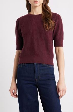 Frame Denim The Ladder Pointelle Short Sleeve Cashmere Sweater in Cabernet at Nordstrom Rack, Size X-Small