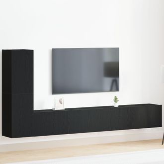 Berkfield Home 3 Piece TV Cabinet Set Wall-mounted Black Oak Engineered Wood