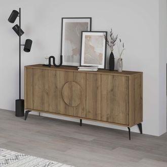 Decortie 4 Doors Sideboard Gora 4 Metal Legs, Chipboard Handle Storage Unit 180cm in Dark Brown | Size: 3 Pack