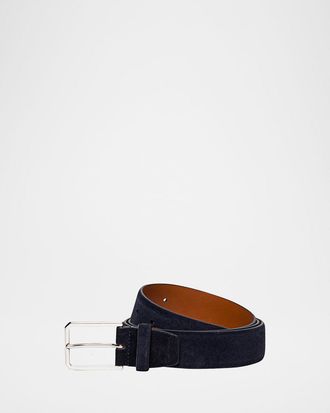 Santoni Men & apos;s Rectangle-Buckle Hand-Burnished Suede Belt