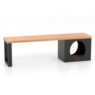 Costway Panchina da Esterno in Metallo Lunga 150 CM con Cuccia per Gatti e Tappetino Tiragraffi, Seduta per 3 Persone, Portata 450 kg, Panchina Senza