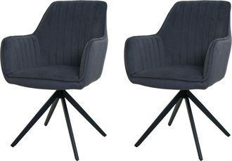 Hhg Hhg - Nunca Usado] Lote De 2 Silla De Comedor 499, Silla De Cocina Reclinable Reposabrazos, Giratoria Posici&oacute;n Del Coche Tela/textil, Antracita