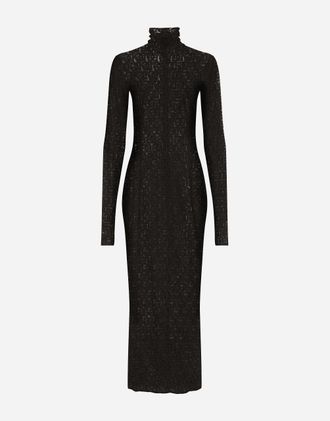 Dolce & Gabbana Tulle Calf-length Dress With All-over Dg Logo - Woman Dresses Black 42