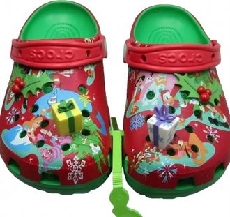 Crocs Womens Disney Classic Xmas Clogs In Red, Green