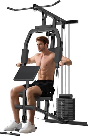 OEM Multiestaci&oacute;n M&aacute;quina De Musculaci&oacute;n Con Estribo Para Piernas Poleas Y Placas De Peso De 45 Kg Para Entrenamiento Fitness En Hogar Gimnasio 148x108x20
