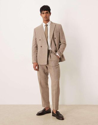 Asos Pantaloni da abito comodi affusolati neutri a spina di pesce-Neutro