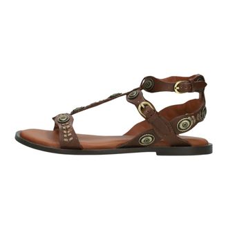 Bronx Schoenen, Dames, Bruin, 38 EU, Leer, Bruine Leren Sandalen met Gouden Details
