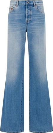Gucci Flared Jeans, female, Blue, Size: W26 Flared Bleached Cotton Denim Pants