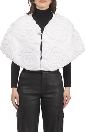 Gorski Genuine Shearling/Suede Floral Embroidered Stole Reversible To Cashmere And Wool Blend in White/black at Nordstrom