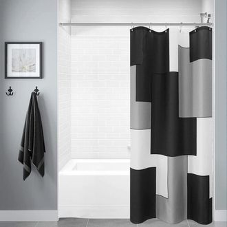 OEM Cortina De Ducha Peque&ntilde;a De 36x72 Cm, Color Negro, Con Un Moderno Dise&ntilde;o Geom&eacute;trico De Tama&ntilde;o Reducido, Ideal Para La Decoraci&oacute;n Del Ba&ntilde;o Y Compatible