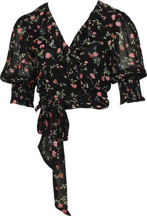 Ganni Ganni Floral Chiffon Wrap Blouse in Black Viscose