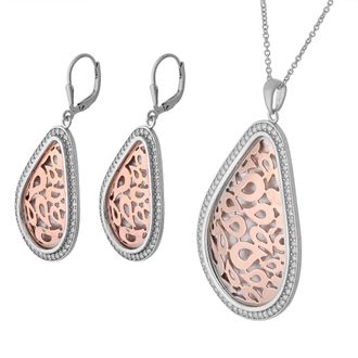 Orphelia Dames 925 Sterling Zilveren Set: Ketting-Hanger + Oorbellen - Zilver/Roze SET-068