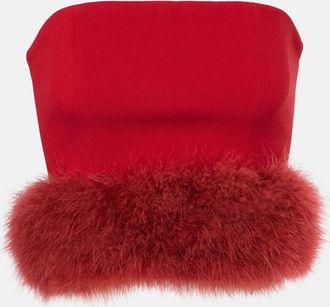 Blumarine Feather-trimmed crepe crop top